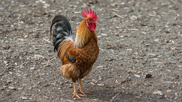 Pavlov Rooster with Golden Speckles and Crest (Traditional Russian Poultry)