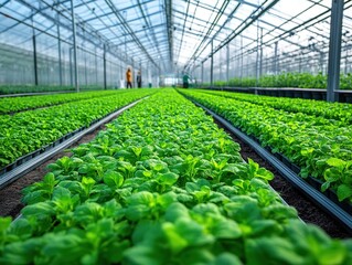 Greenhouse, agricultural facility with green plants