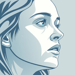 Blue Profile: Thoughtful Woman Illustration