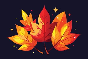 Autumn Leaves Illustration with Stars and Dark Background in Vector Format