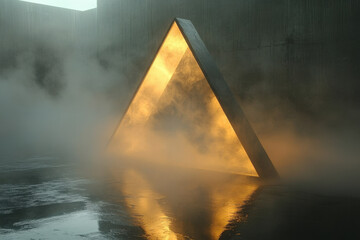 Triangular building in foggy atmosphere.