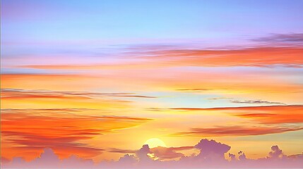 Fototapeta premium Beautiful painting of a colorful sunset with orange, pink, blue and yellow tones, perfect for backgrounds and designs