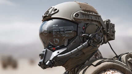 Fototapeta premium Modern Tactical Helmet with HUD Interface for Advanced Combat