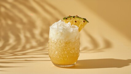 Pineapple Cup Filled with Classic Pina Colada Cocktail