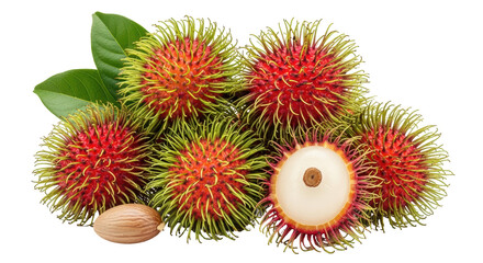 Fototapeta premium Isolated Rambutan Fruits with Leaf