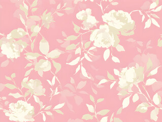 Floral pattern featuring elegant cream rose bouquets and foliage arranged in a continuous repeat on blush pink ideal for wallpaper fabric and gift wrap