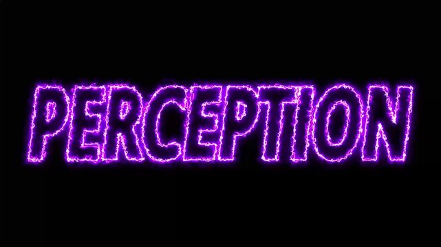 Flickering neon purple Perception sign animated on black background. neon perception text animation