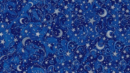 Continuous celestial pattern with stars and moons ideal for holiday decor or backgrounds