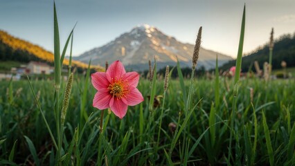 Pink autumn flower with saffron hues in natural landscape