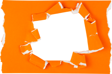 Torn orange paper with a blank space in the center isolated on white background for creative design or promotional use
