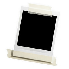 Instant photo frame with tape isolated on transparent background