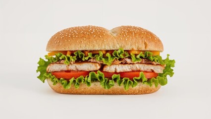 Healthy sandwich with meat, tomato, and greens