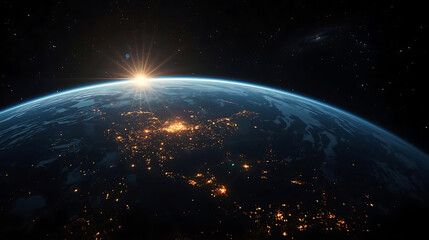 Fototapeta premium Earth at Sunrise from Space, a Global Perspective