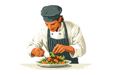Restaurant chef character creating signature dishwh isolated