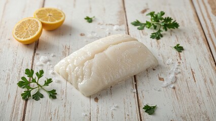 Dry salted fish presented on a wooden tabletop with cooking ingredients