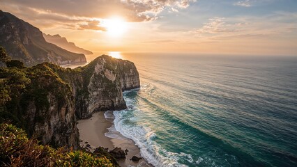 Summer evening at seaside cliffs with vibrant sky