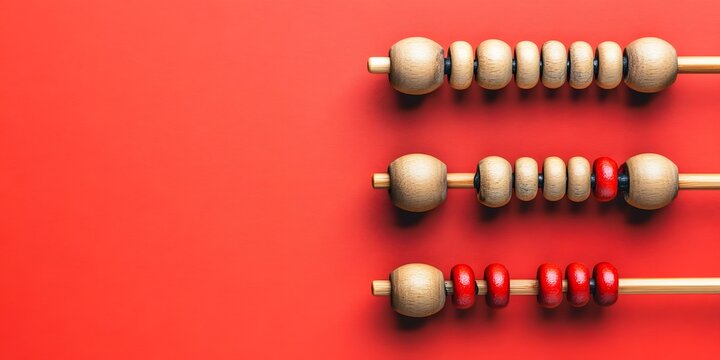 Wooden Abacus Red Background Counting Beads Math Education