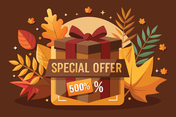 Autumn Sale Banner with Leaves and Gift Box Special Discount Offer