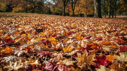 Autumn park adorned with maple leaf patterns