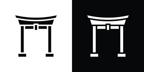 Torii gate icon silhouette collection in black and white flat solid versions for graphic designs
