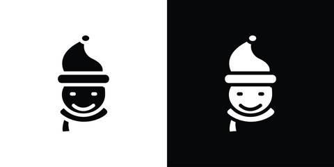 Snowman head icon silhouette collection in black and white flat solid versions for graphic designs