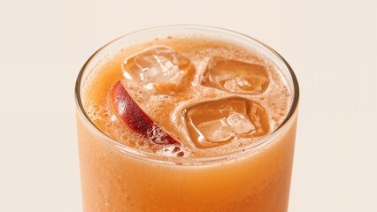 Smooth peach beverage served in a glass, close-up