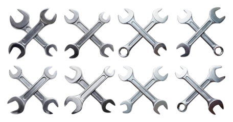 Multiple Silver Wrenches Crossed in a Repeating Pattern Design, isolated on transparent background