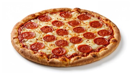 Isolated pepperoni pizza on a clean white surface