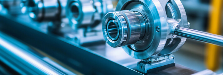 Fototapeta premium Close-up view of precision machinery components in workshop Generative AI