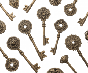 Intricately designed antique skeleton keys in golden tones create a nostalgic and mysterious feeling with elegant flair