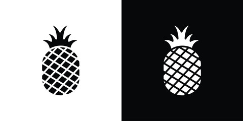 Pineapple icon silhouette collection in black and white flat solid versions for graphic designs