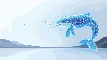 Obraz premium Abstract low poly whale leaping above water with connected dots and lines illustration.