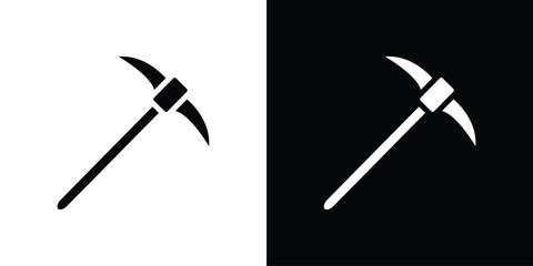 Pickaxe icon silhouette collection in black and white flat solid versions for graphic designs