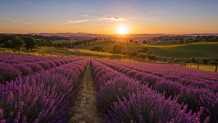 Fototapeta premium Twilight Over Lavender Meadows and Fields