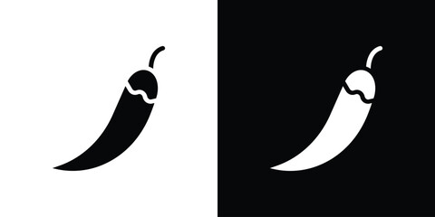 Pepper icon silhouette collection in black and white flat solid versions for graphic designs