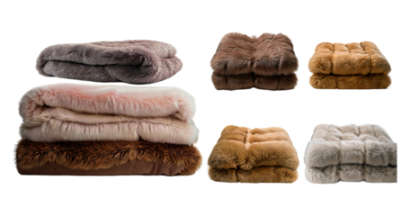 Soft and Luxurious Faux Fur Blankets in Various Colors and Textures, PNG bundle collection, Isolated on Transparent Background