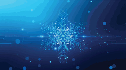 Digital snowflake circuit board design representing winter technology and information.