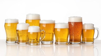 Assortment of beer mugs displayed against a white backdrop