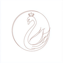Obraz premium Elegant line art swans with crowns in a minimalist, graceful style. Ideal for tattoo designs, fairytale themes, wedding graphics, feminine branding, and children’s illustrations.