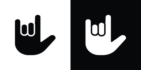 Hand Horns icon silhouette collection in black and white flat solid versions for graphic designs