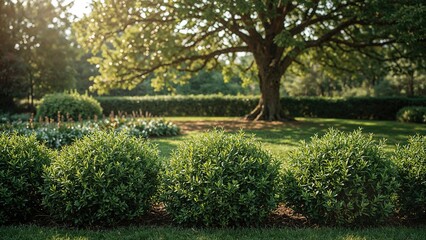 Natural outdoor greenery with trees and shrubs in a vibrant summer setting
