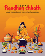 Randhan Chhath Festival Illustration – Traditional Gujarati Cooking Ritual Celebration