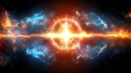 Fototapeta premium Cosmic Energy Burst, Abstract Nebula with Fiery and Icy Plasma Streams