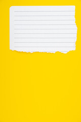 Torn notepad paper with lines on bright yellow background for creative notes and brainstorming ideas