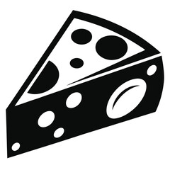 Stylized Black and White Illustration of a Wedge of Swiss Cheese with Holes