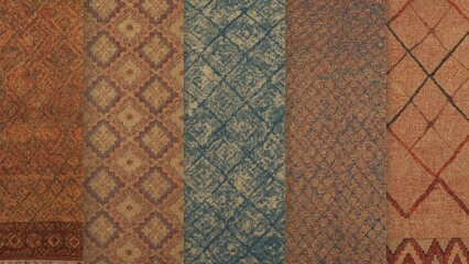 Assortment of vertical and horizontal banners showcasing traditional wool carpet textures and geometric patterns