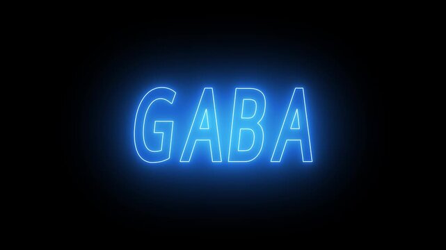 Flickering neon blue glowing Gaba sign animated black background. neon gaba text animation