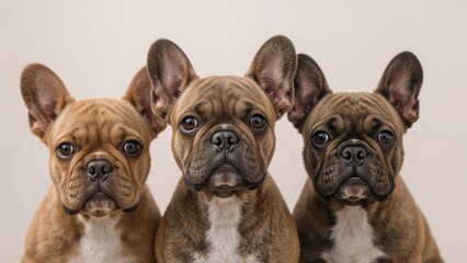 Fototapeta premium Selective focus on three Frenchie dogs