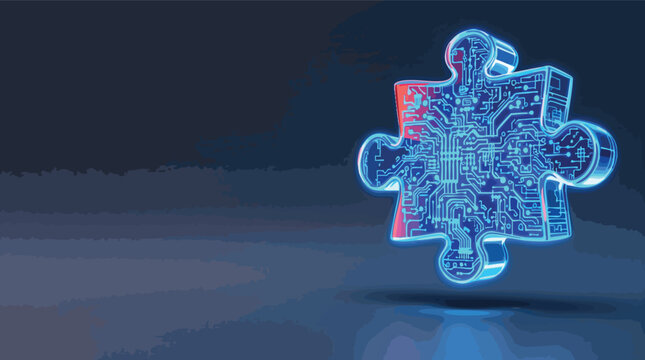 Futuristic technology concept with a glowing puzzle piece representing data processing and solutions.