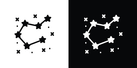 Constellation icon silhouette collection in black and white flat solid versions for graphic designs